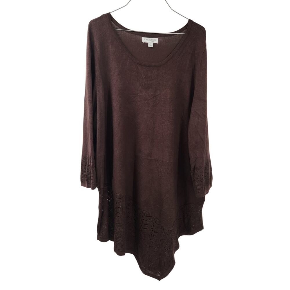 Kim Rogers Brown Asymmetrical Hem Tuni Top Womens Size 1x